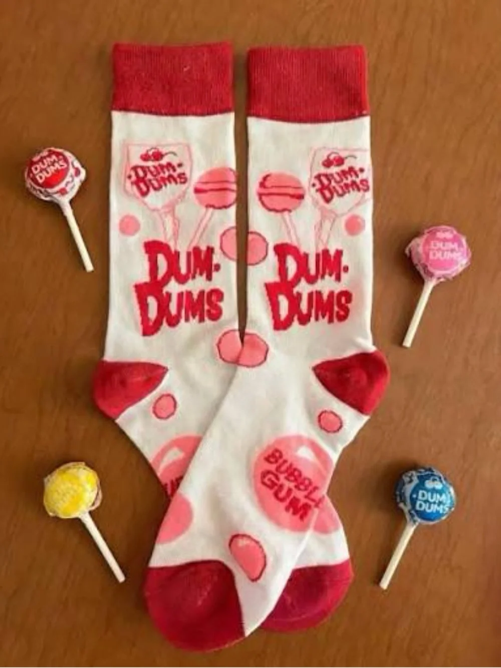 Dum Dums Novelty yCandy Crew Socks - White & Red with Pink Accents